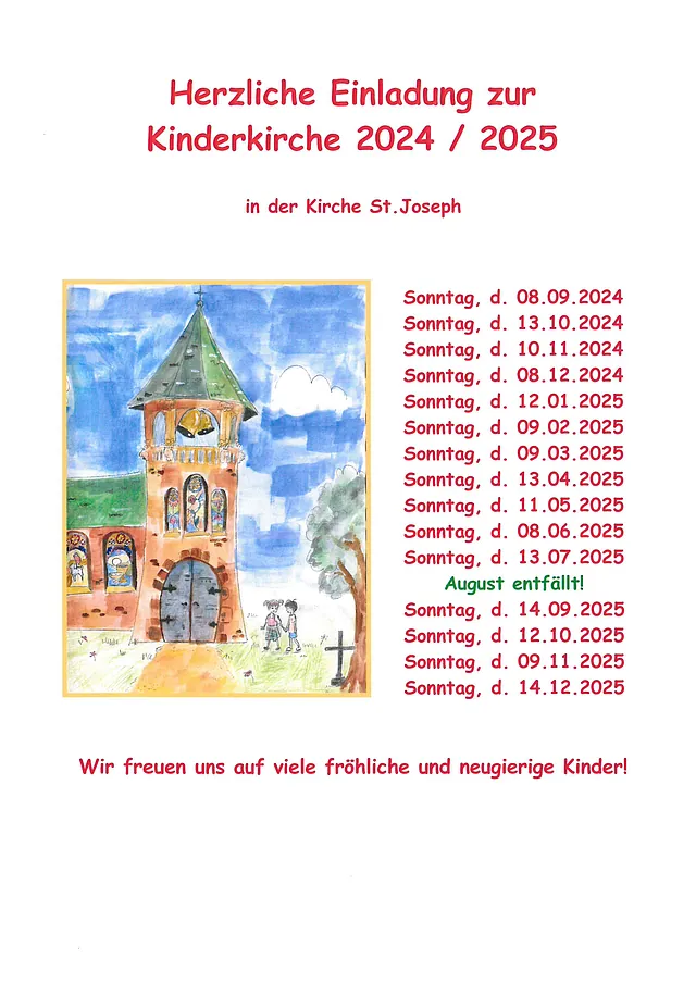 Einladung zum Familiengottesdienst in St. Joseph mit Terminen. Analyse